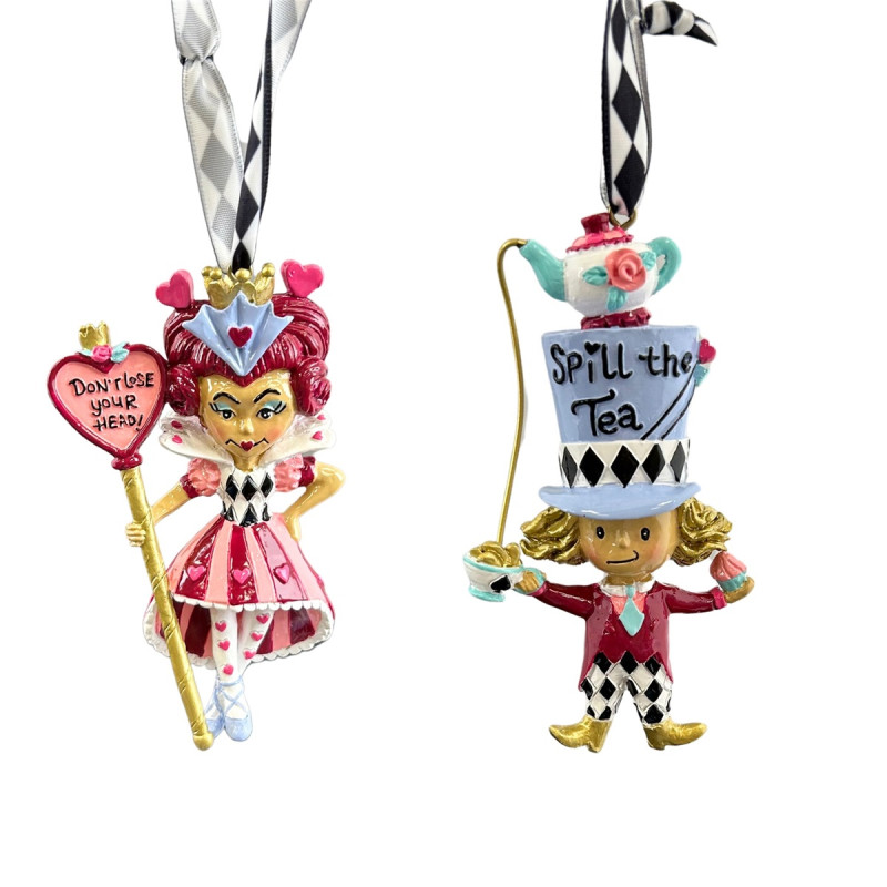 Decorazione natalizia Regina di Cuori /Cappellaio Matto in resina - Personaggi Alice - H.10 cm - Kurt Adler