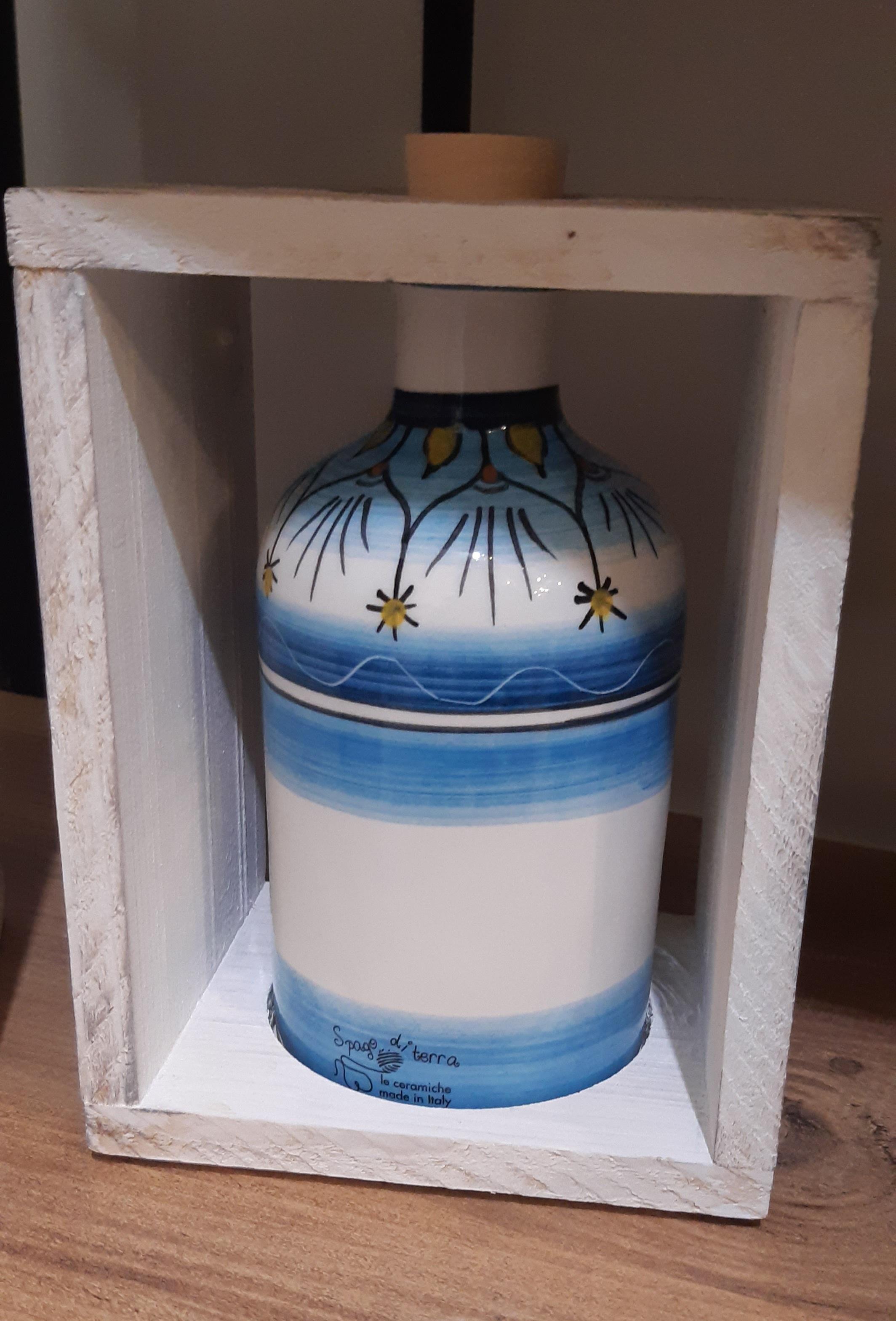 Bottiglia in ceramica con cornice di legno - 13x16 cm - Spago di Terra