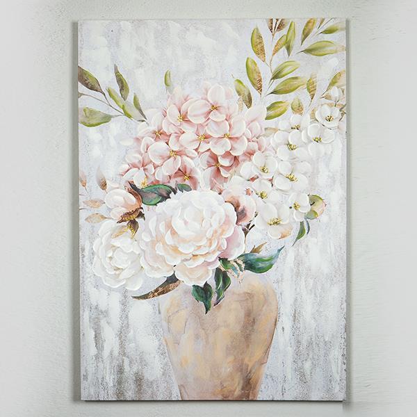 Quadro in tela vaso con fiori rosa - 70x100 cm - Eurolamp