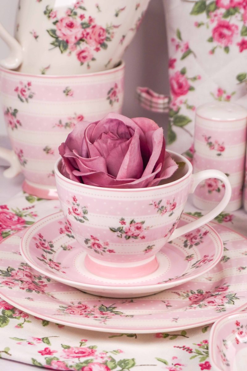 Tazza con piattino in porcellana con fiori - Linea Bella - 200 ml - Isabelle Rose