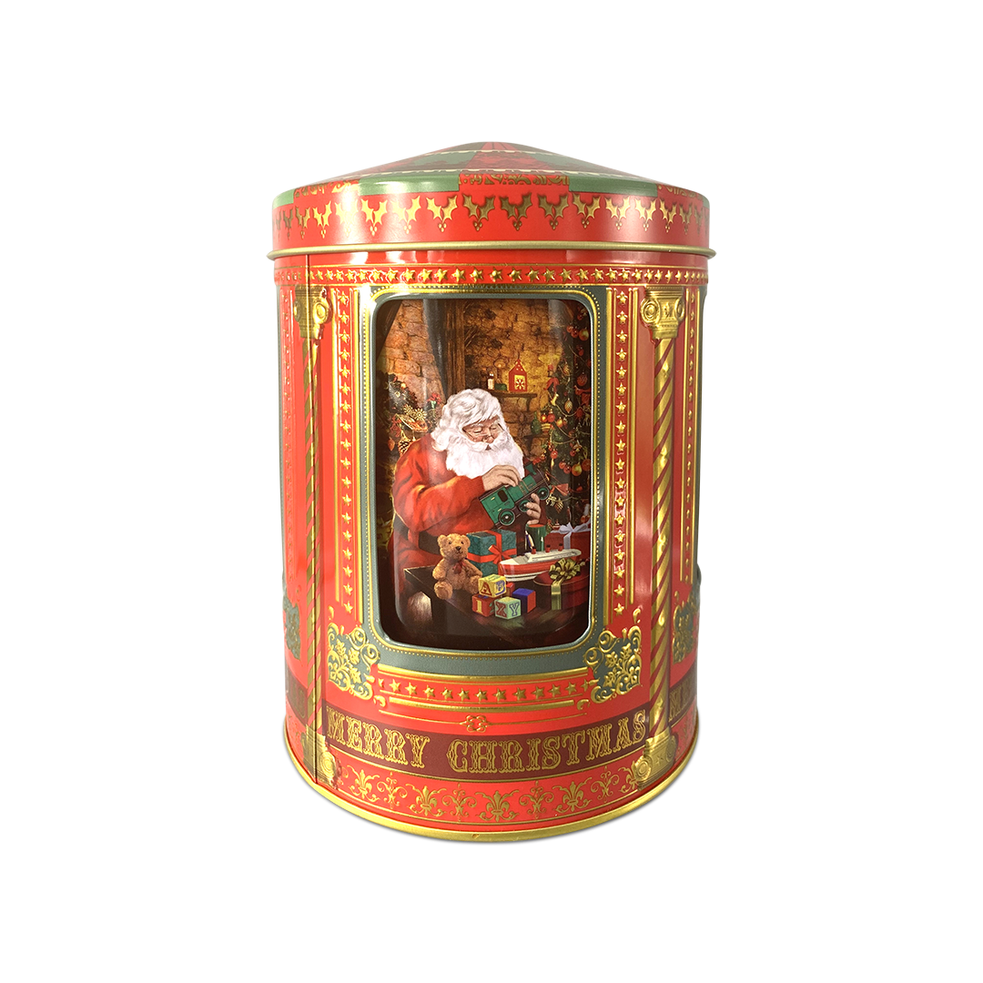 Scatola carillon rotonda in latta Babbo Natale - 12x16 cm - StyleBox