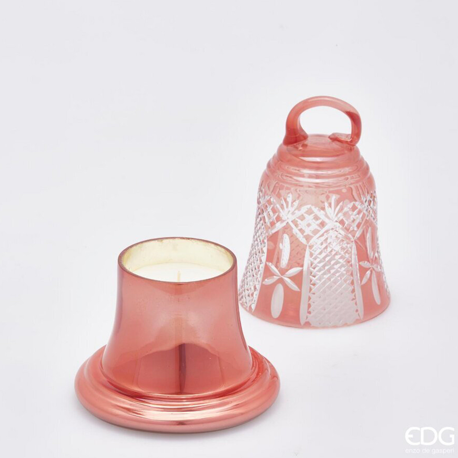 Candela campana in vetro rosa - 400 gr - EDG