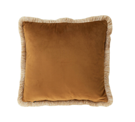 Cuscino arredo quadrato velluto bronzo con frange mod. LIENA - 45x45 cm - Light e Living