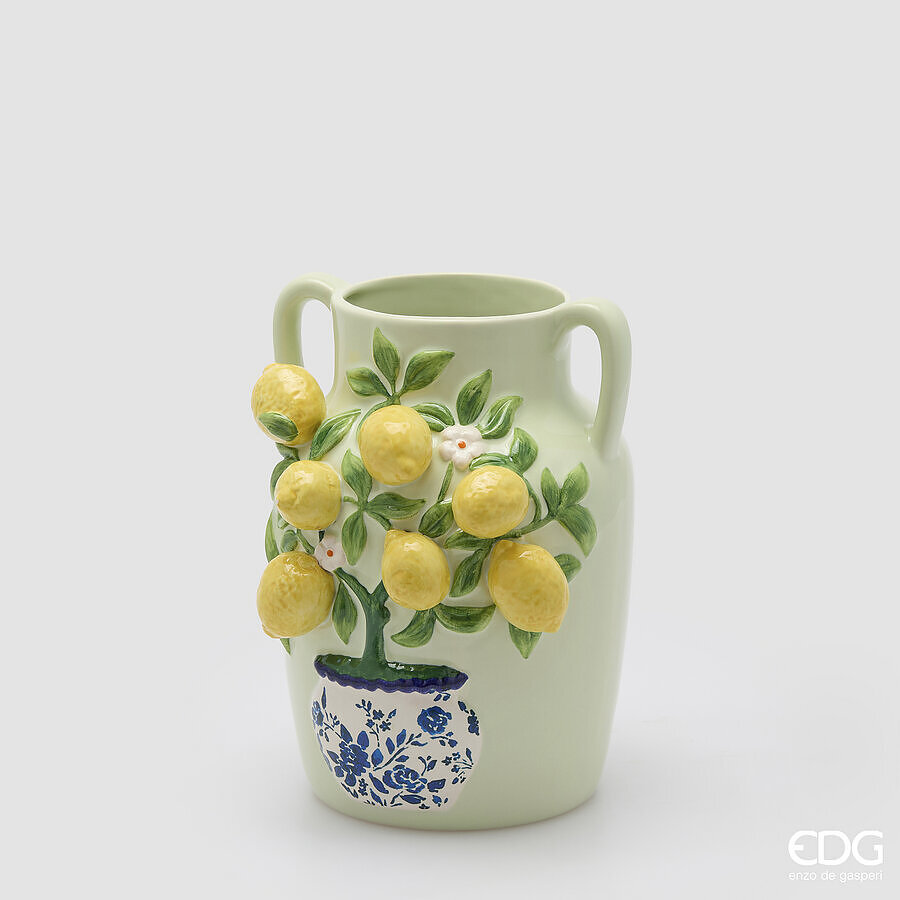 Vaso anfora con limoni in ceramica - H.26x20 cm - EDG