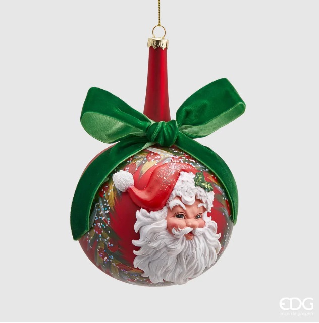 Sfera natalizia in vetro con babbo natale a rilievo in resina - diam. 10 cm - EDG