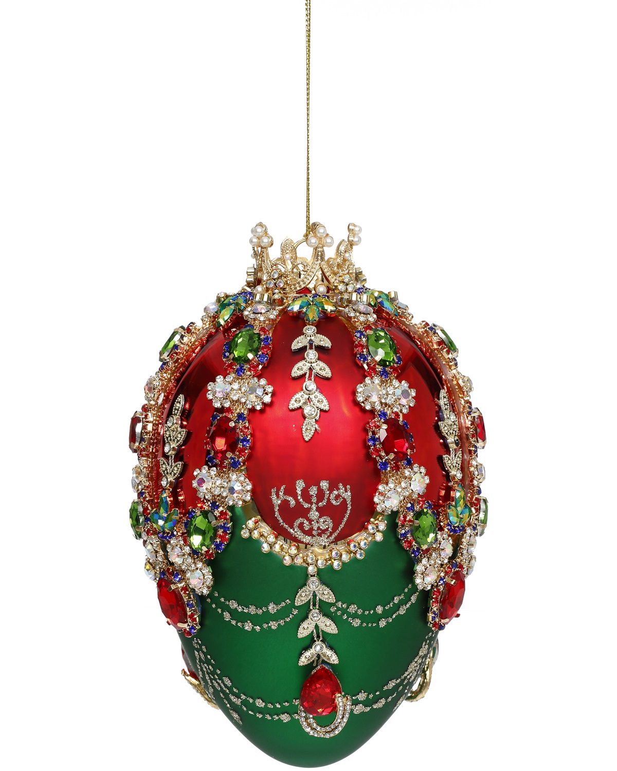 Decorazione natalizia Jewel egg verde e rosso - 18 cm - Collezione Mark Roberts 2024 - Goodwill