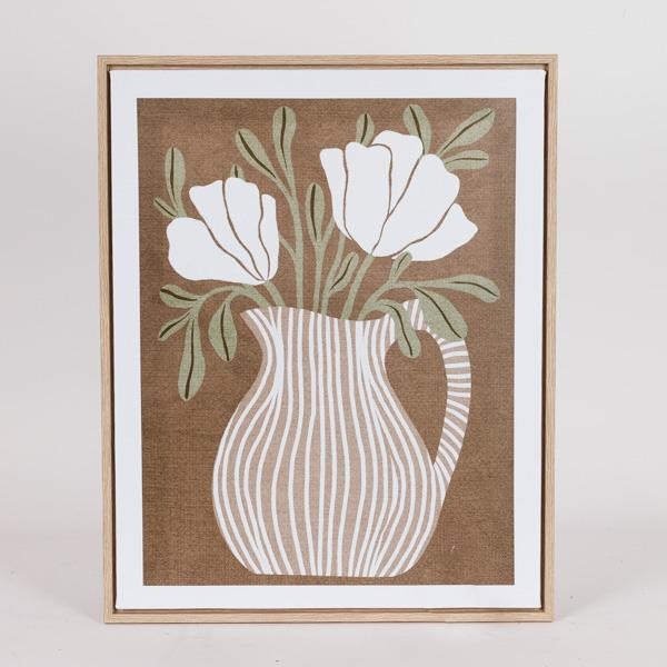 Quadro in tela c/brocca e fiori bianco e marrone - 40x50 cm - Eurolamp