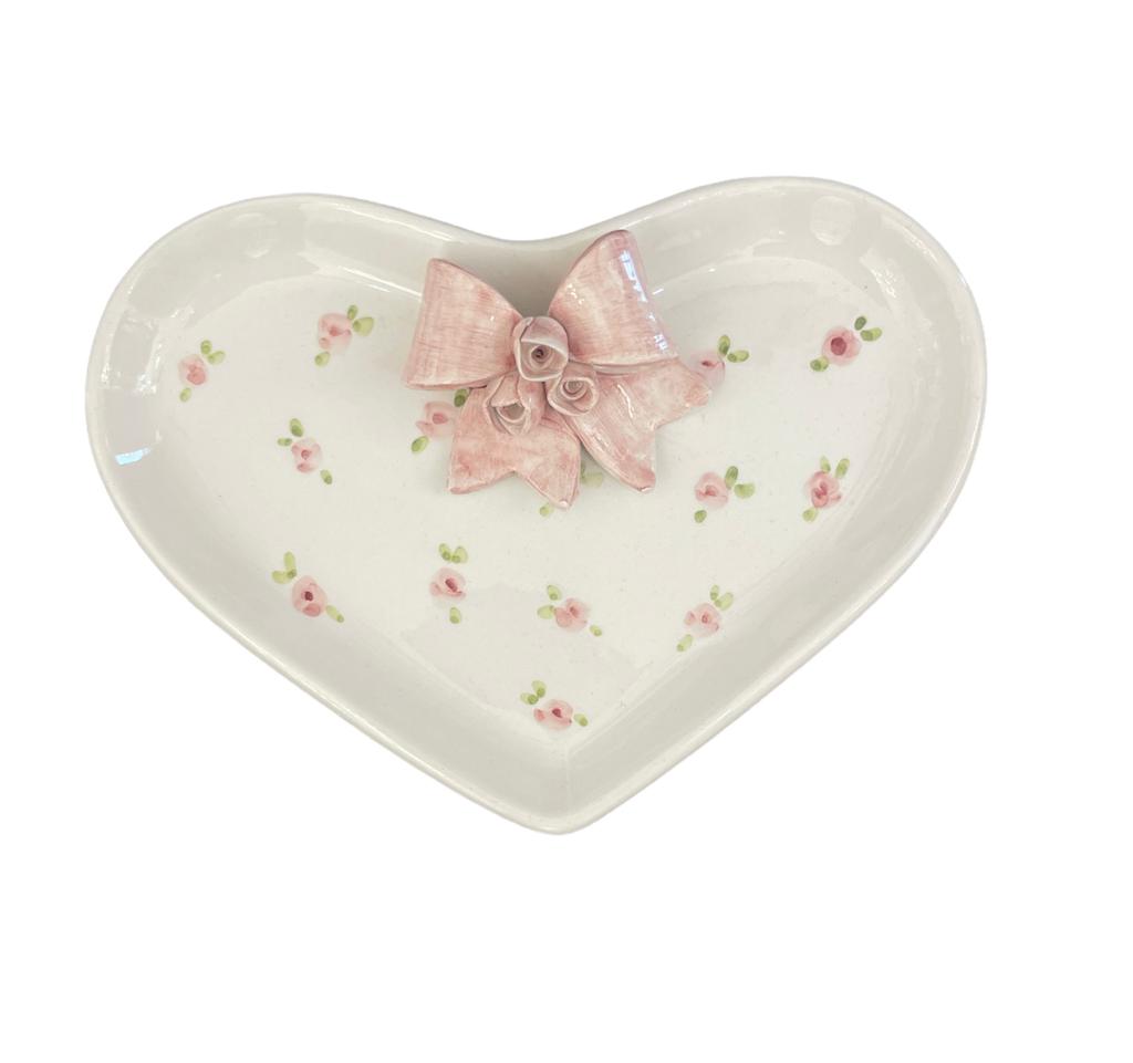 Vassoio cuore in ceramica di Capodimonte - 22x15 cm