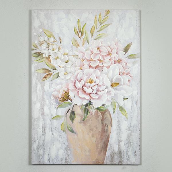 Quadro in tela vaso con fiori rosa - 70x100 cm - Eurolamp