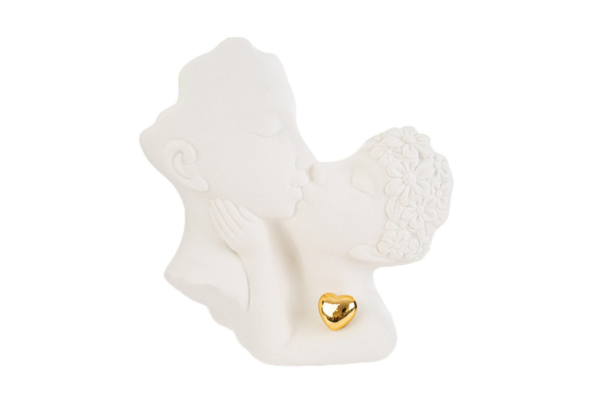 Coppia sposi in porcellana con cuore oro - 24x25 cm - Le Stelle