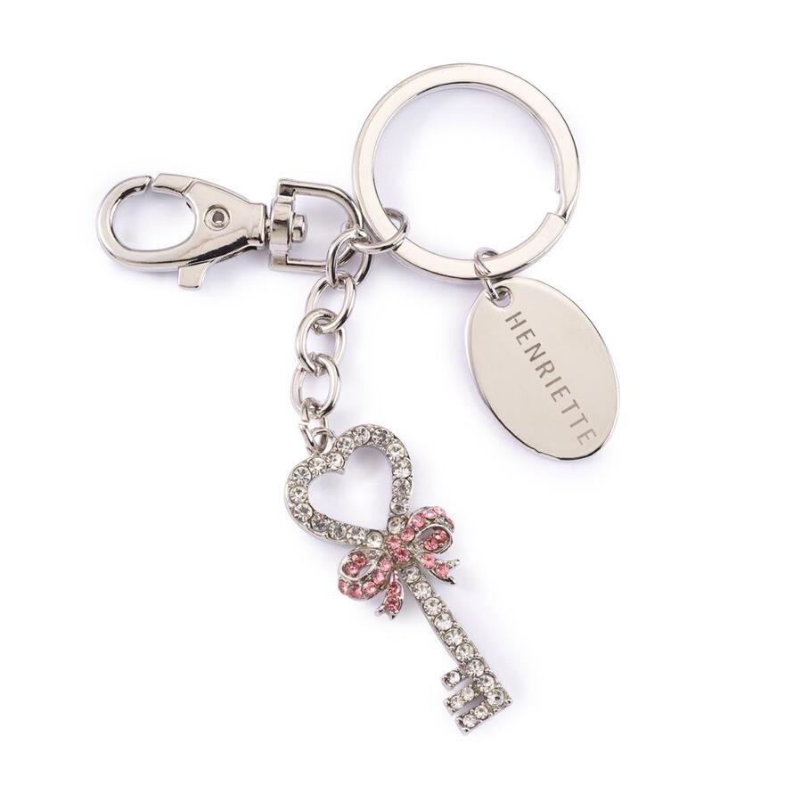 Portachiavi chiave in metallo c/strass e scatola regalo - 2x4.5 cm - Henriette
