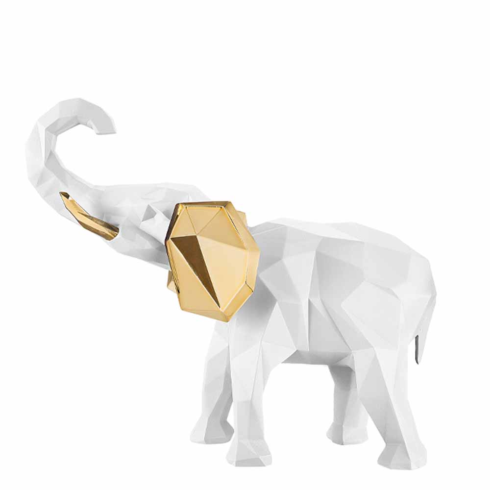 Statua decorativa elefante stilizzato bianco e oro - 27x32 cm - Bongelli Preziosi