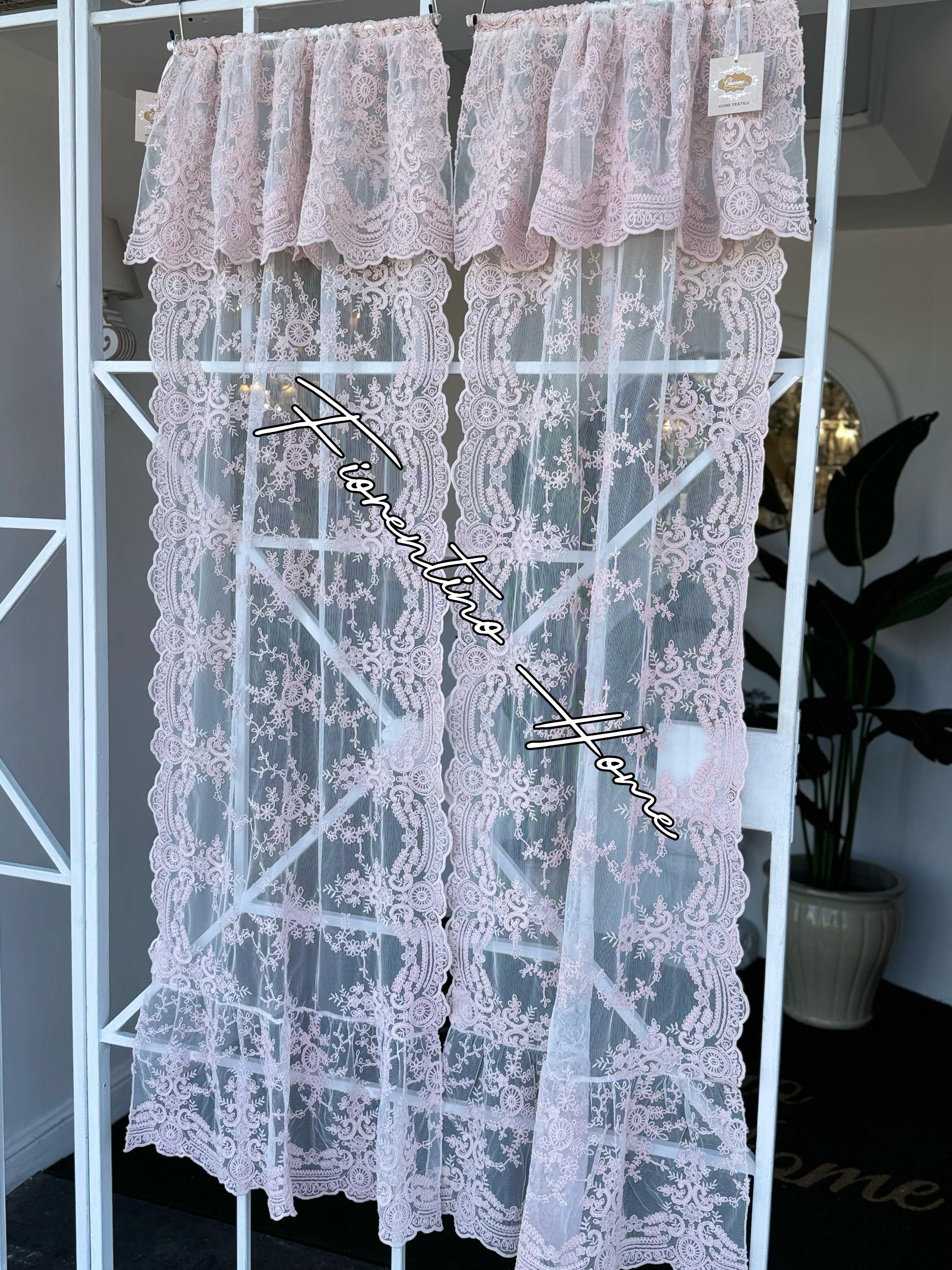 Vetrage in pizzo Rococò rosa - 60x157 cm - Charme Home Textile