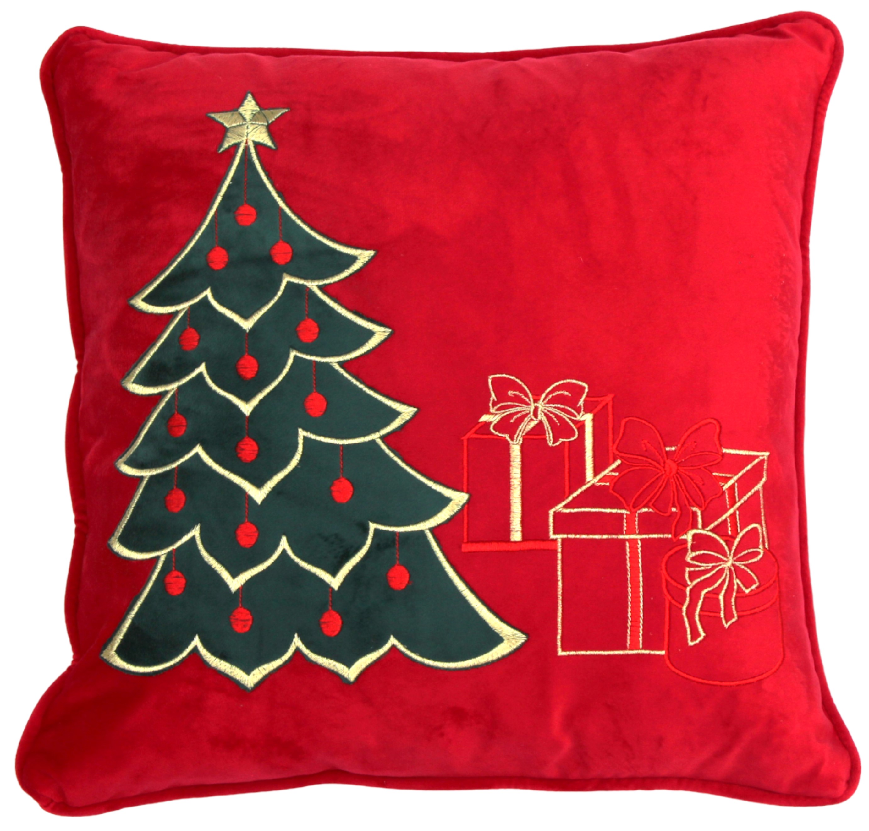 Cuscino in velluto con ricamo albero con regali  - 45x45 cm -  3 varianti - Fiorentino Home