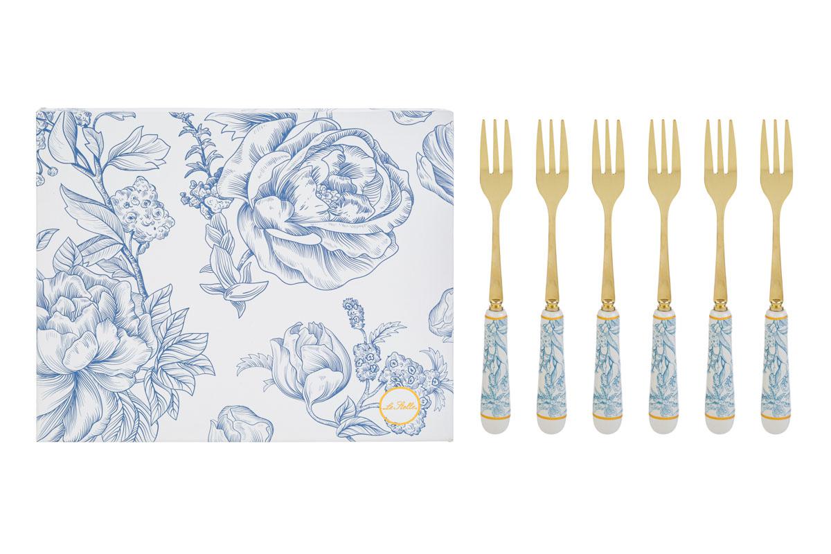 Set 6 forchettine da dolce con manico decorato celeste/verde - 15 cm - Le Stelle
