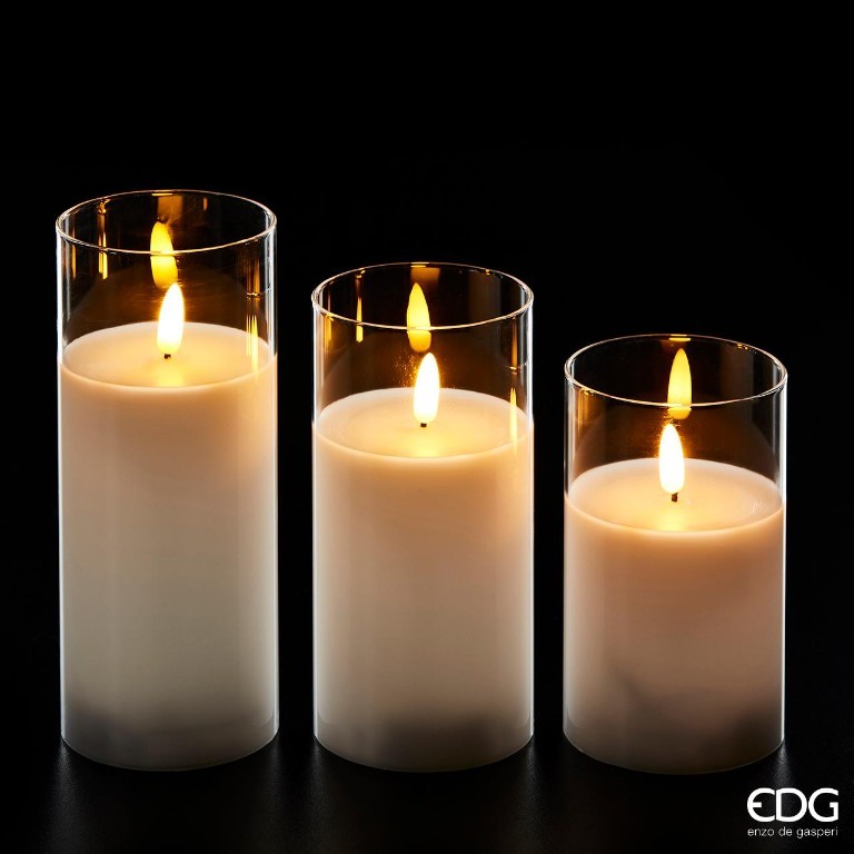 Set 3 candele a led in vetro - diam.7.5 cm - EDG 