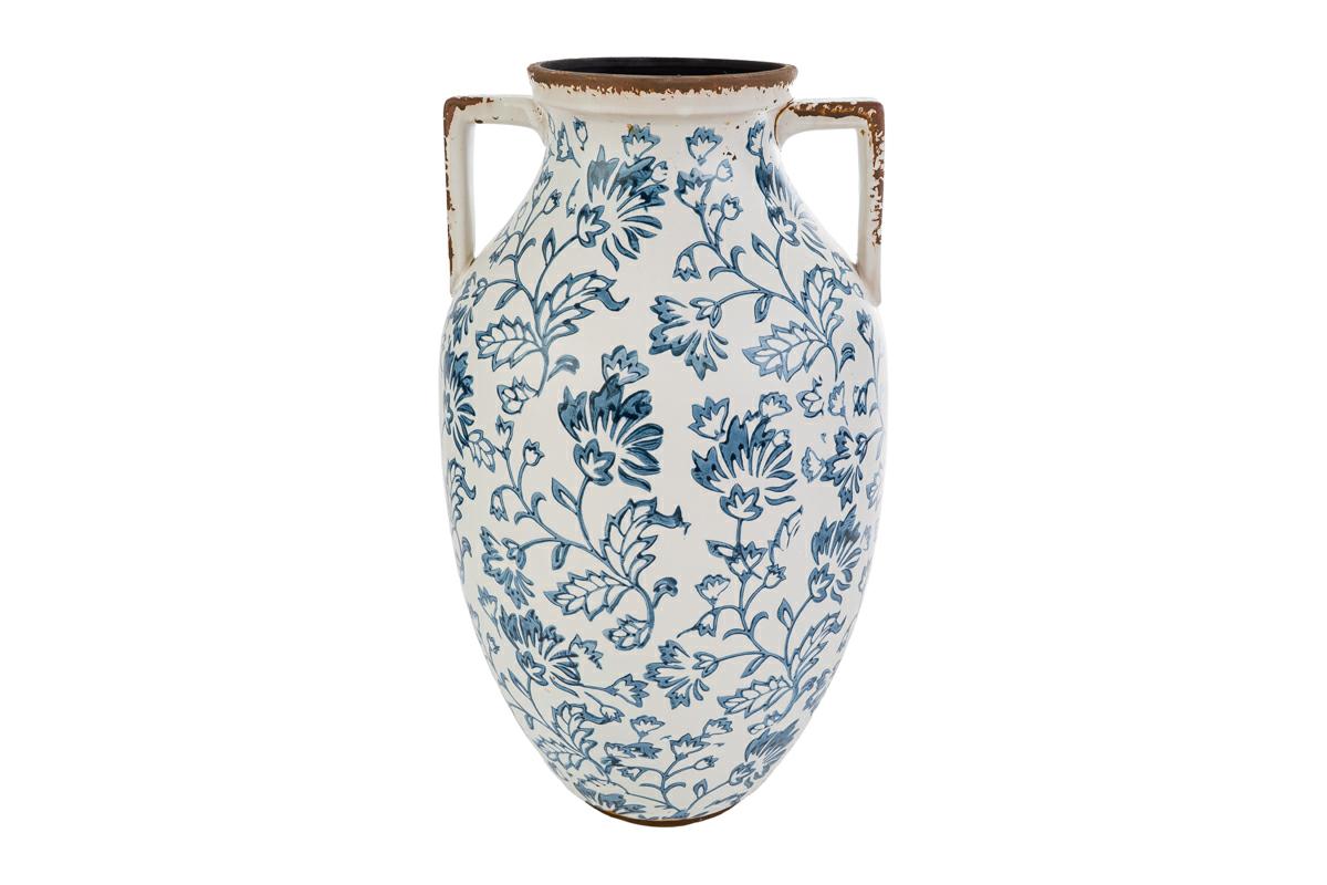 Vaso anfora in ceramica con motivo floreale blu - H.45x26 cm - Le Stelle
