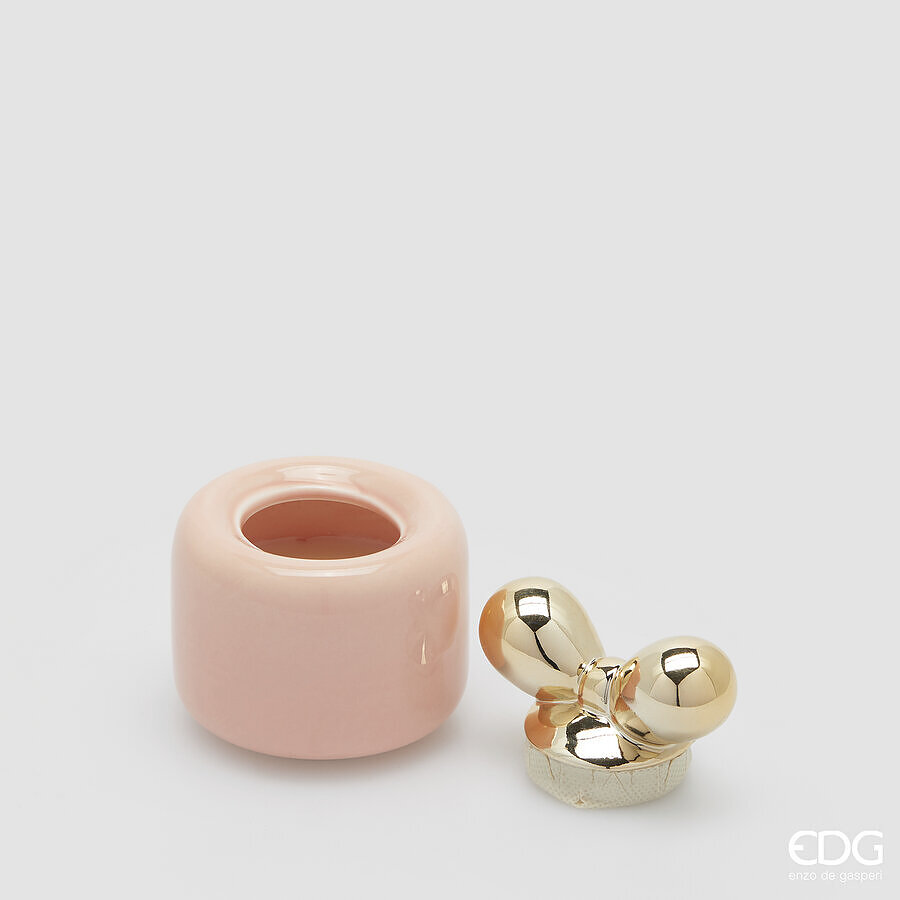 Candela fiocco profumata c/vasetto rosa - H.10x8.5 cm - EDG