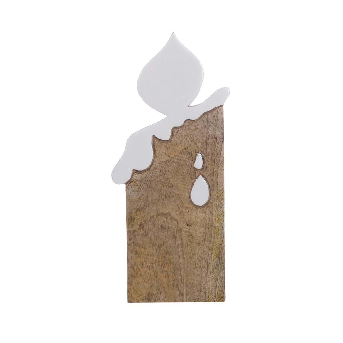 Decoro candela in legno di mango - Collezione Agrifoglio - 13x2x28 cm - Blanc Mariclo