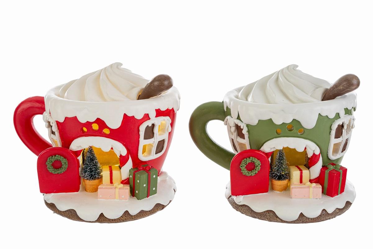 Tazza natalizia in resina c/led - 2 colori - H.15x18 cm - Le Stelle