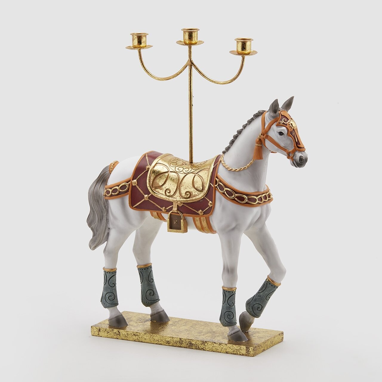 Cavallo in resina con portacandela 3 luci - H.50x40 cm - EDG
