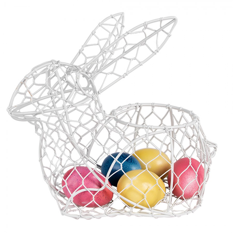 Cestino coniglio porta uova in metallo bianco - 22 cm - Clayre&Eef