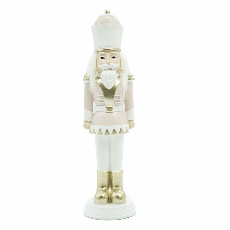 Schiaccianoci Natalizio in Poliresina Bianco e Rosa -  h.30,5  - stile
