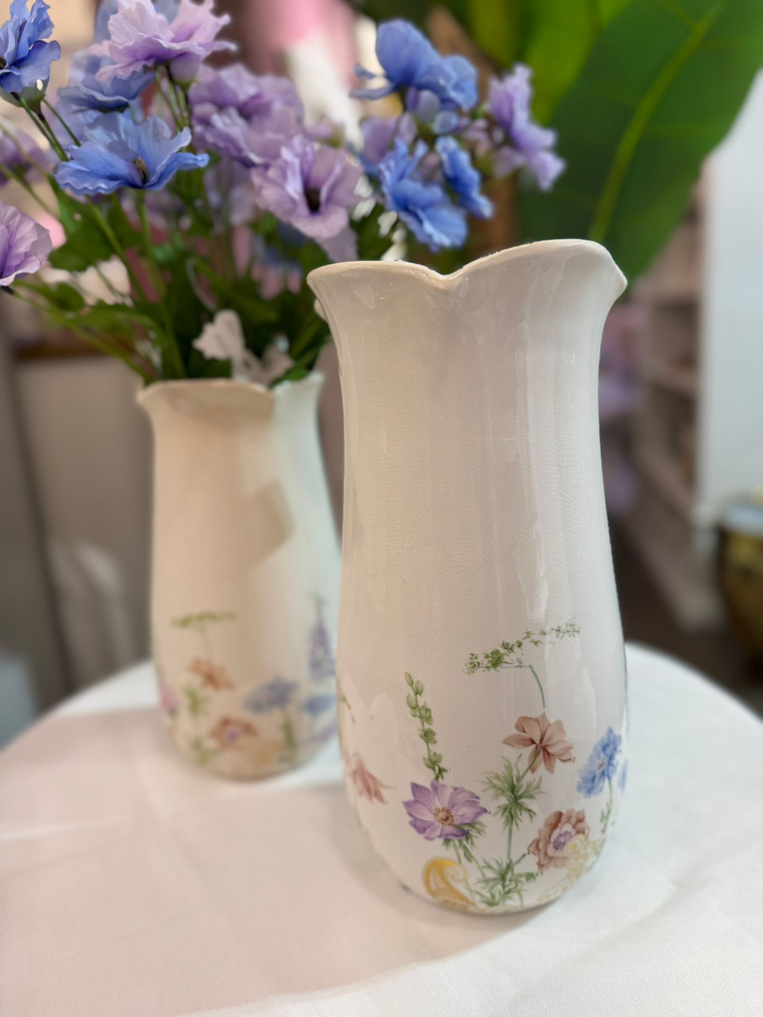 Vaso in ceramica con fiorellini - H.33x16 cm - L'arte di Nacchi