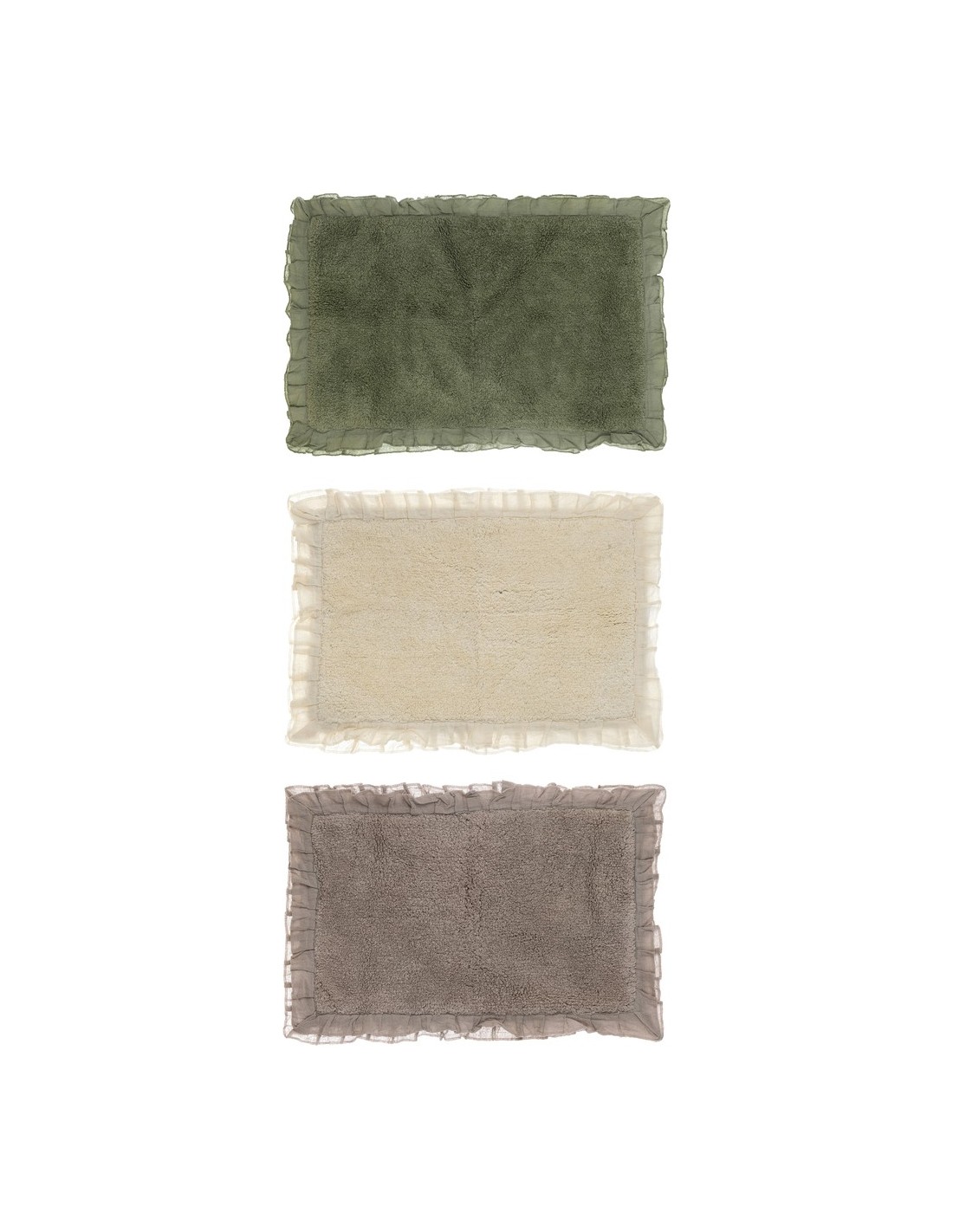 Tappeto rettangolare in cotone con rouches - 3 colori assortiti - 55x110 cm - Blanc Mariclo