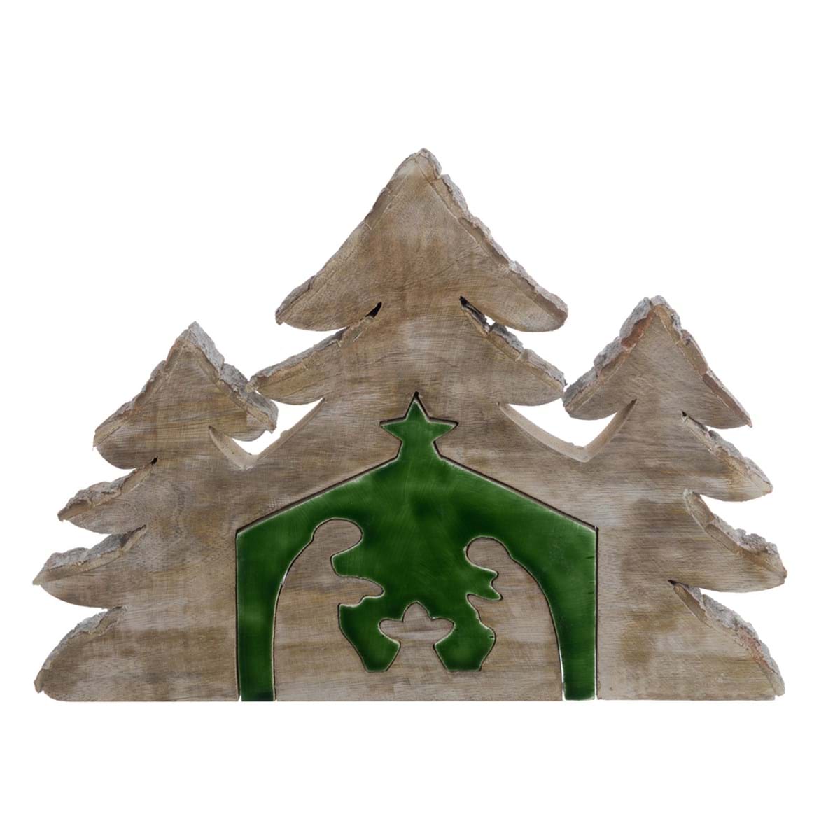 Decoro alberi di natale con natività in legno di mango - Collezione Foresta D'Inverno - 44x3x34 cm - Blanc Mariclo