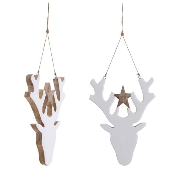 Decorazione da appendere renna in legno di mango - Collezione Agrifoglio - 18x25 cm - Blanc Mariclo