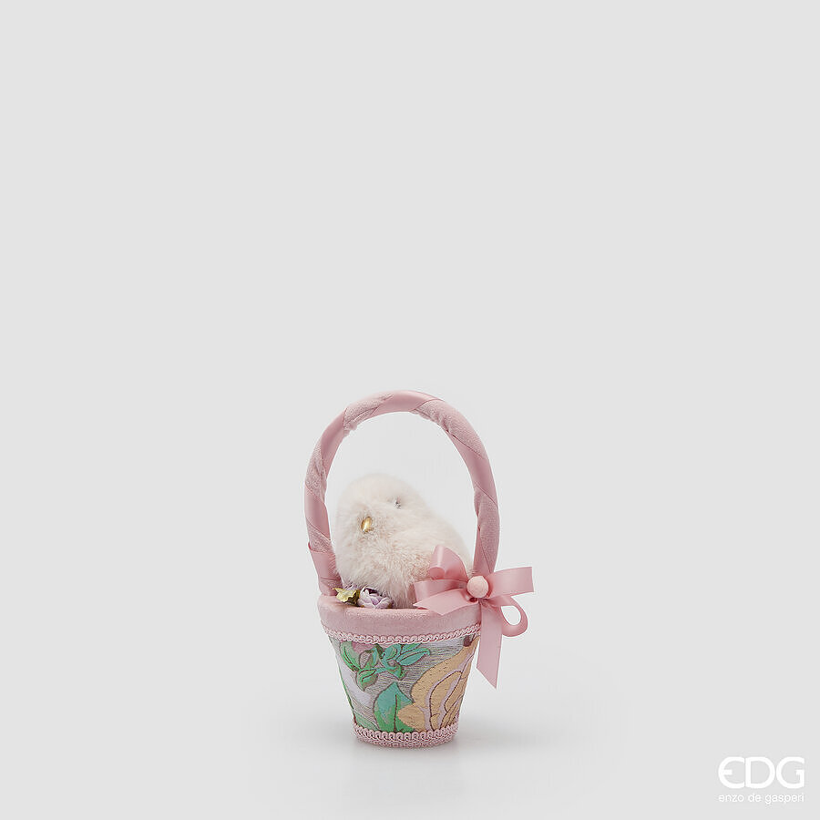 Cestino con pulcino in tessuto rosa - H.23x12 cm - EDG