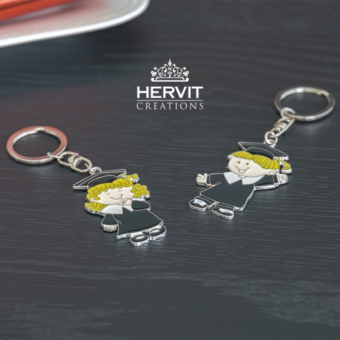 Portachiavi in metallo Laurea maschio/femmina - 4x12 cm - Hervit