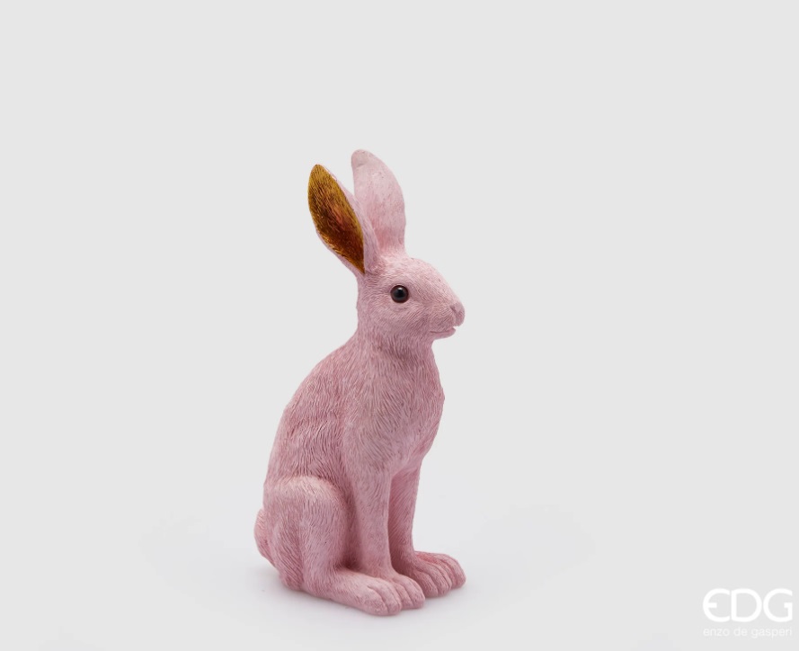 Coniglio in resina rosa - H. 27 cm - EDG