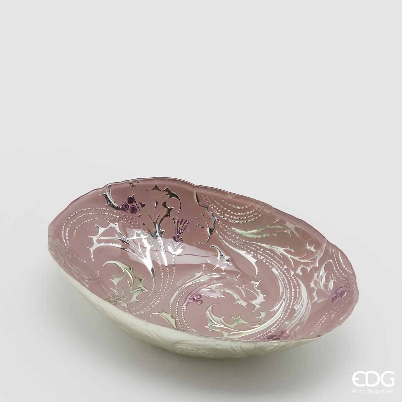 Piatto Bisanzio ovale lilla con agrifogli a rilievo - 30x21x6h - EDG