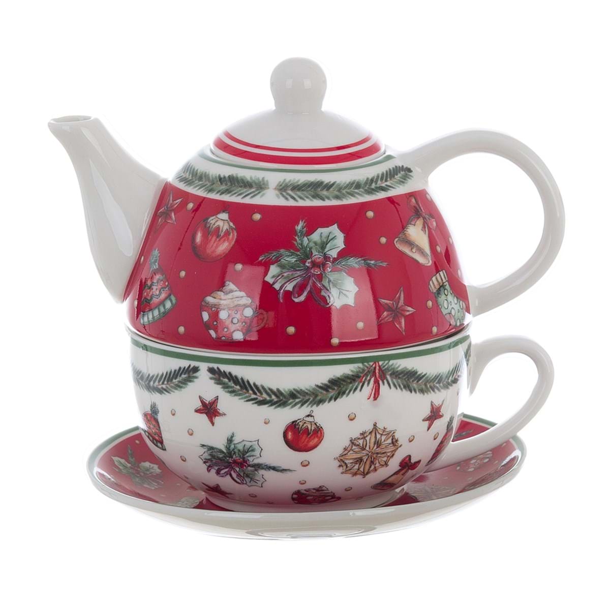 Teapot con piattino natalizia in porcellana - 16x14 cm - capacita 400 ML