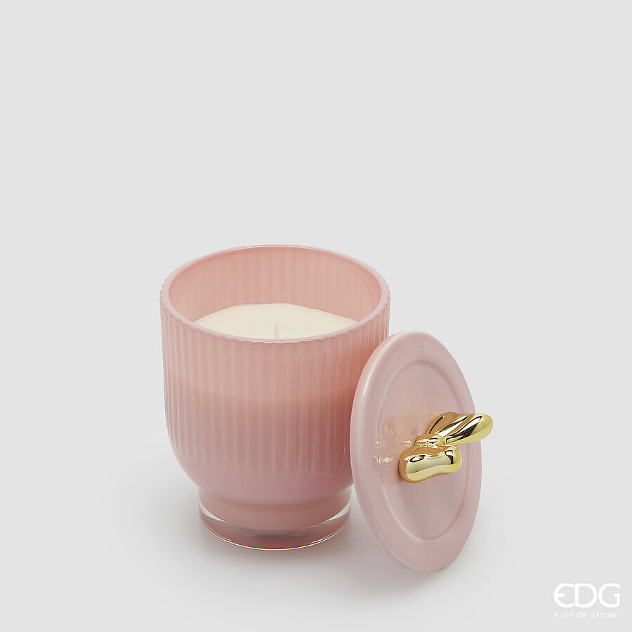 Candela fiocco profumata c/vasetto rosa - H.13x9 cm - EDG