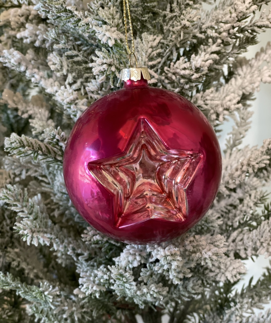 Appendino sfera con stella incavata  -  vetro decoro natalizio  - edg