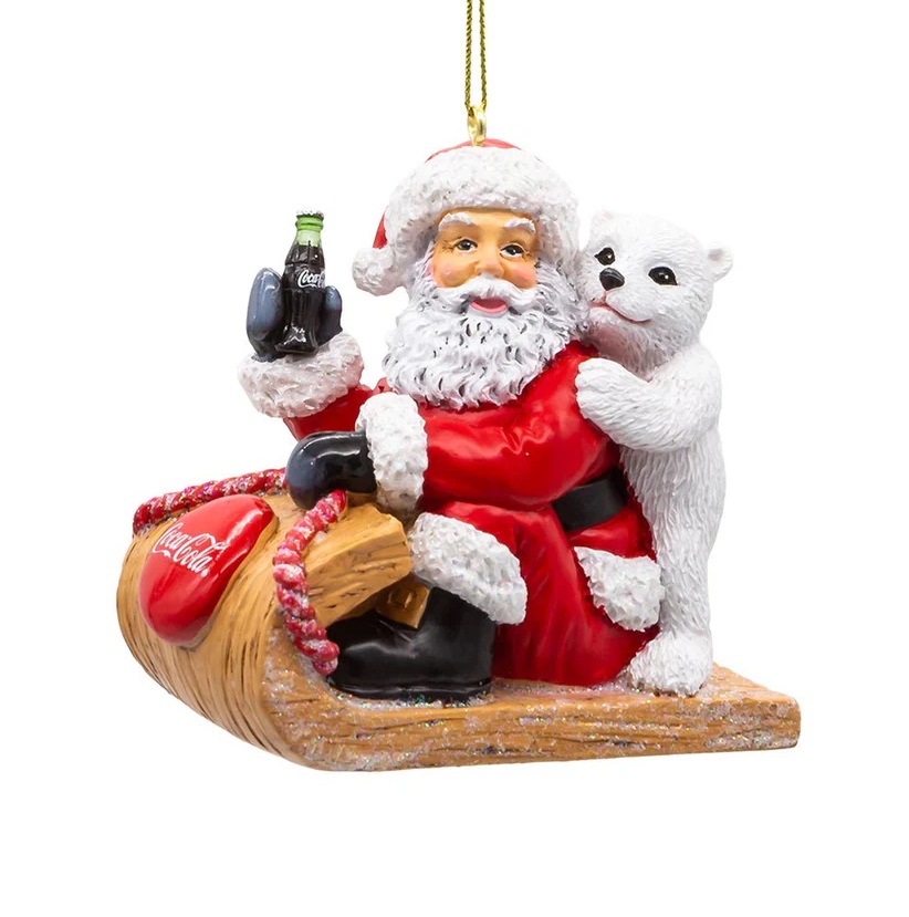 Decorazione babbo natale Coca Cola con orso sulla slitta in resina - 7 cm - KurtAdler