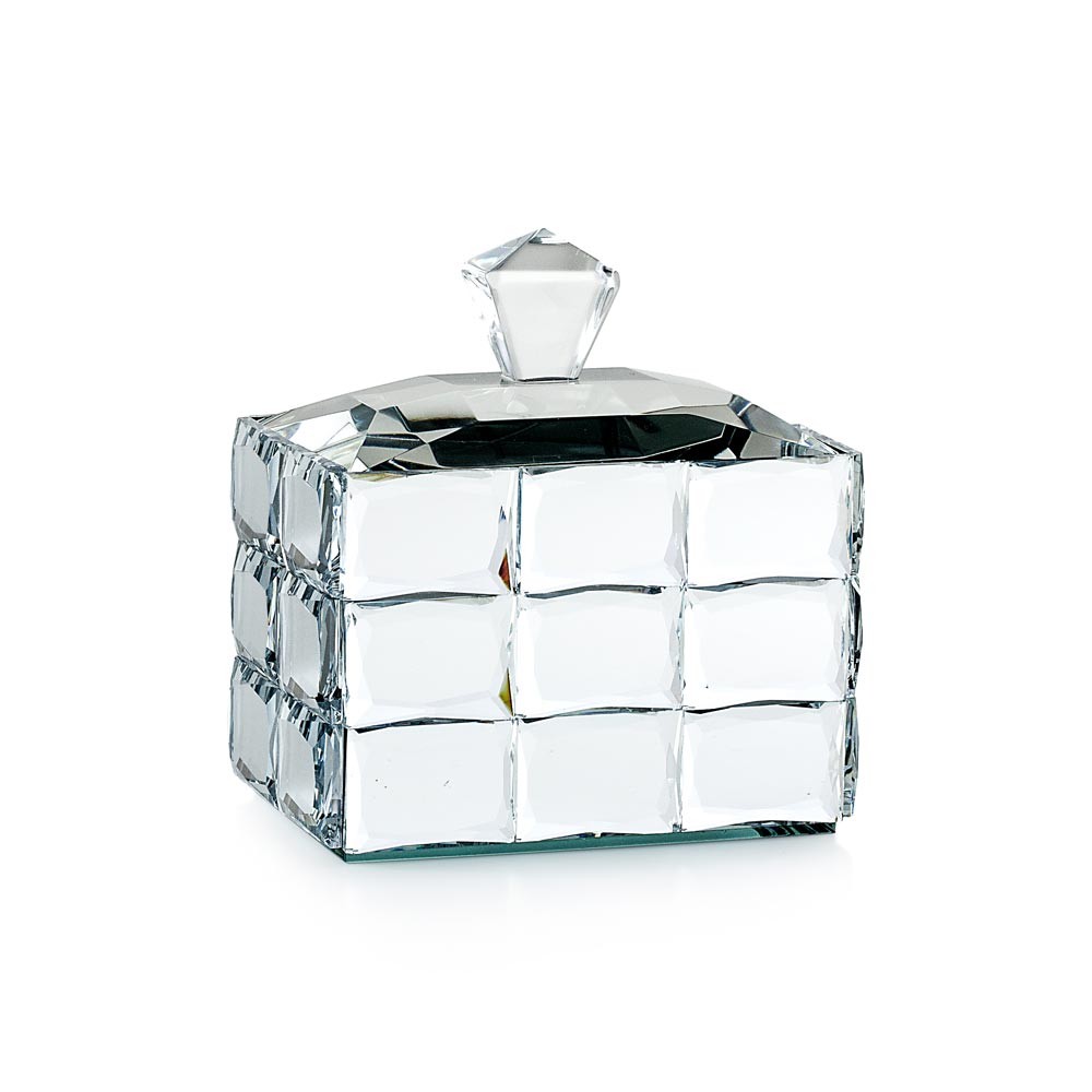 Scatola portaoggetti rettangolare a specchio - Collezione Ghiaccio - 11.5x12 cm - Emo
