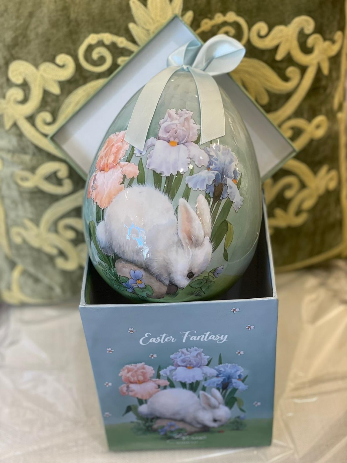 Decoro Uovo di Pasqua con scatola regalo - 14x14x20 cm - Blanc Mariclo