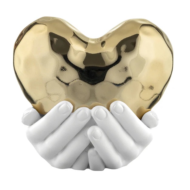 Scultura cuore oro fra le mani - 11x10 cm - Bongelli