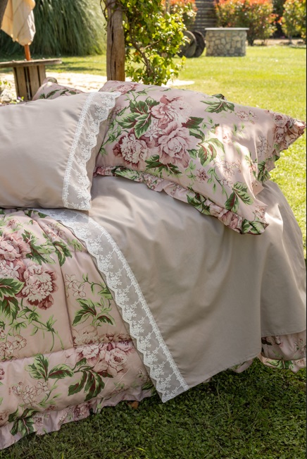 Trapunta matrimoniale a fiori 260x260 + copriguanciali 50x80 cm mod. SYLVIA - L'Atelier17
