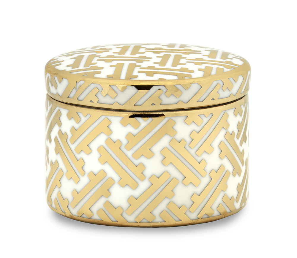 Scatola con coperchio in ceramica oro/bianco Linea Karat - H.14x11 cm - Fade