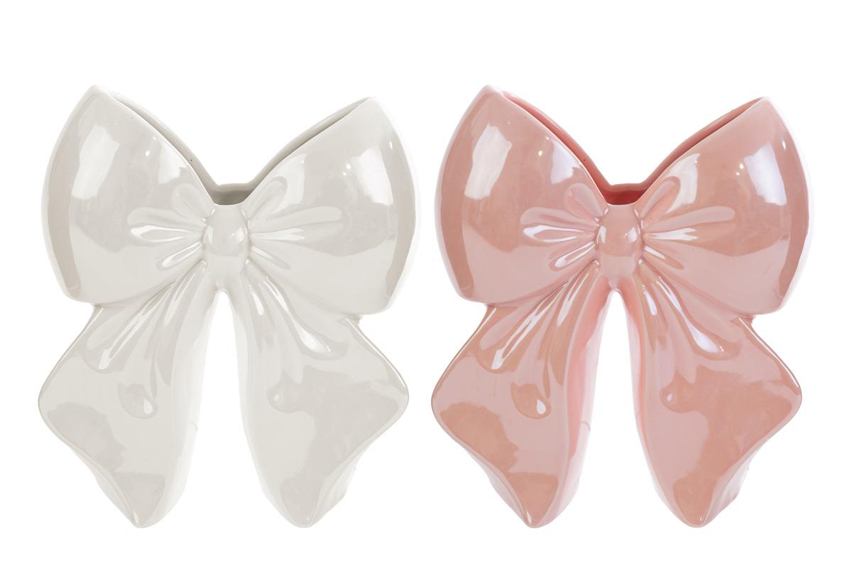 Vaso fiocco in porcellana lucida - rosa/bianco - H.19.5x8x17 cm - Le Stelle