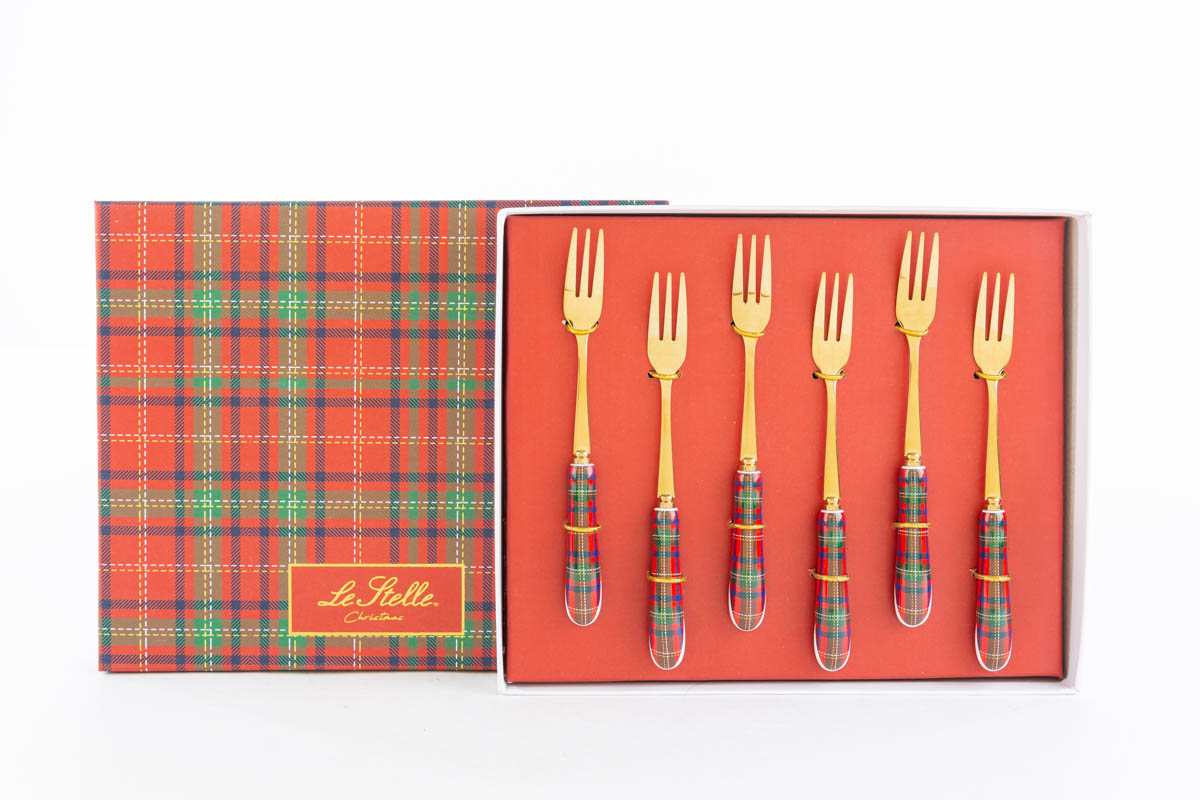 Set 6 forchettine da dolce con manico tartan - 15 cm