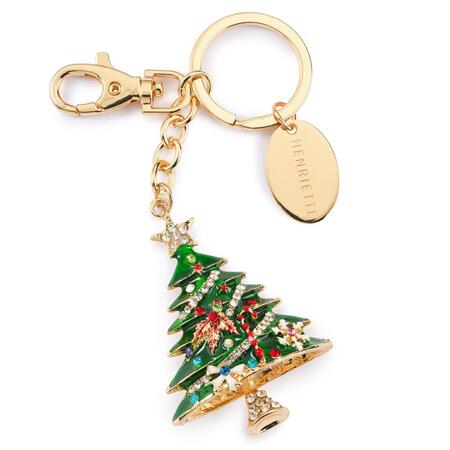 Portachiavi albero di natale in metallo c/strass e scatola regalo - 5x6.5 cm - Henriette