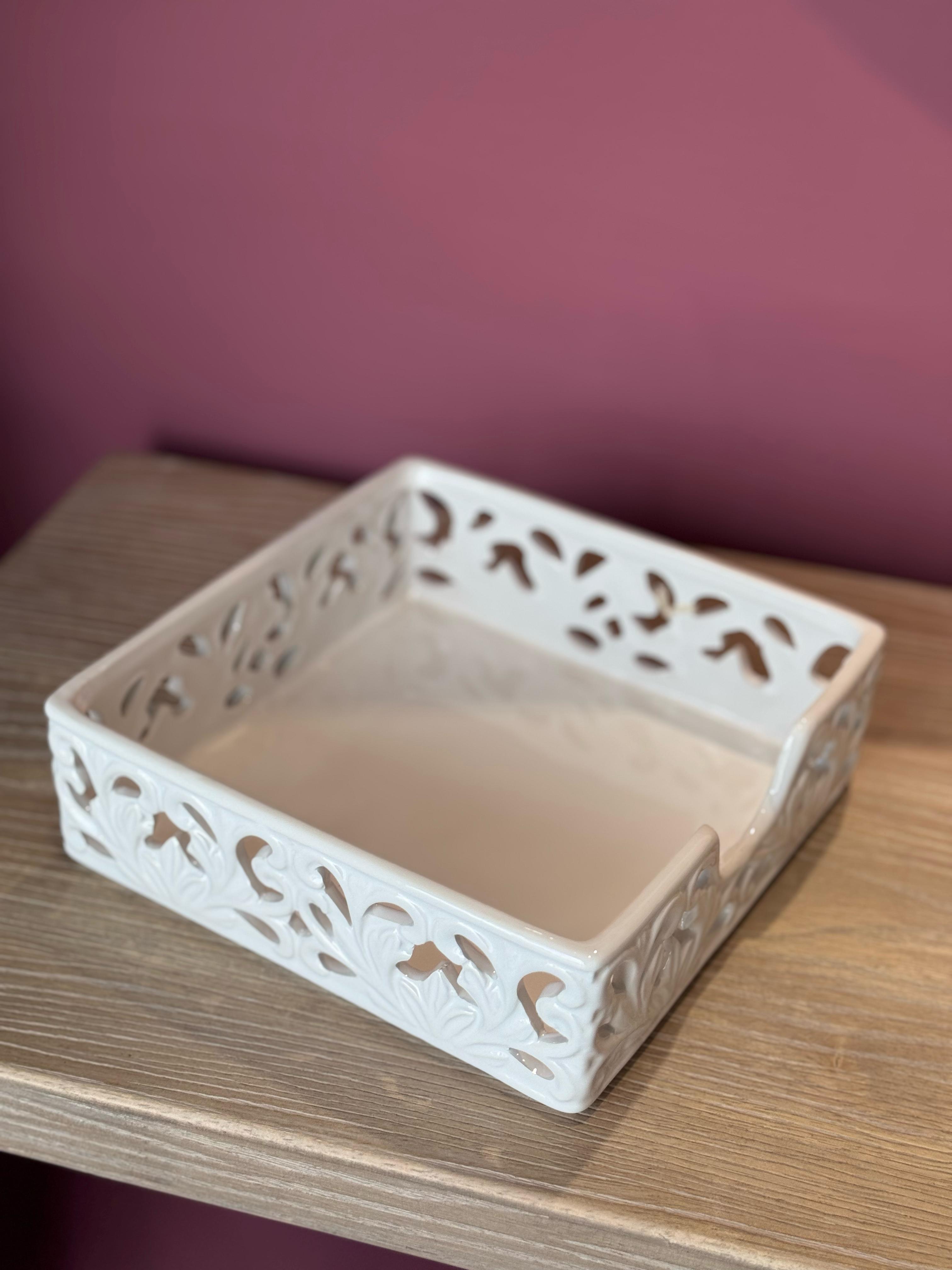Portatovaglioli in ceramica traforata - Cataleya Collection - H.6.5x20x20 cm  - L'Arte di Nacchi