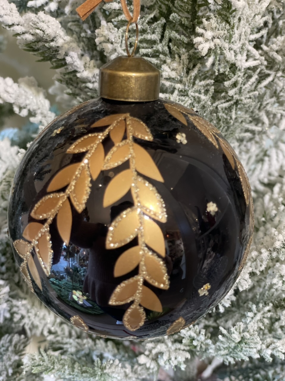 Appendino sfera nero e oro con brillantini in rilievo -  vetro decoro natalizio - disponibile in due modelli diversi  - edg
