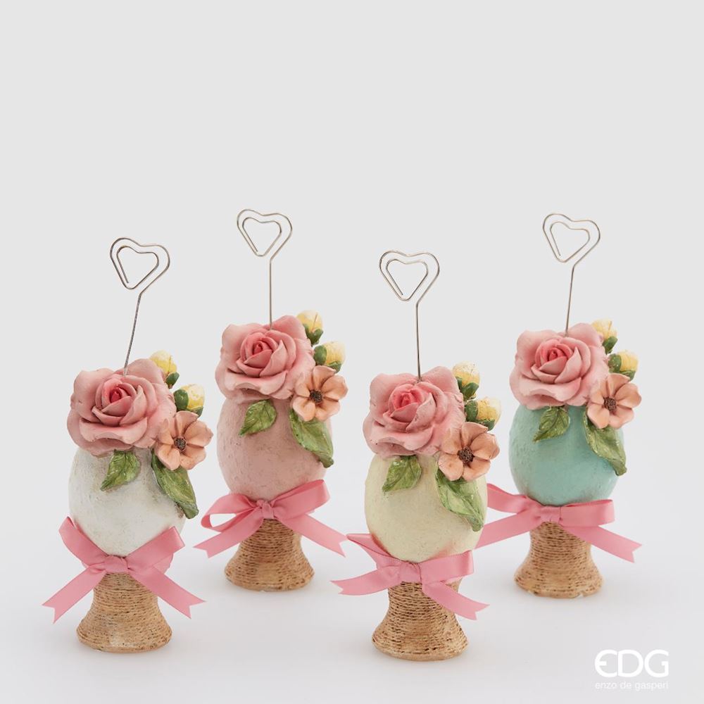 Segnaposto uovo con fiori - 4 assortiti - H. 18 cm - EDG